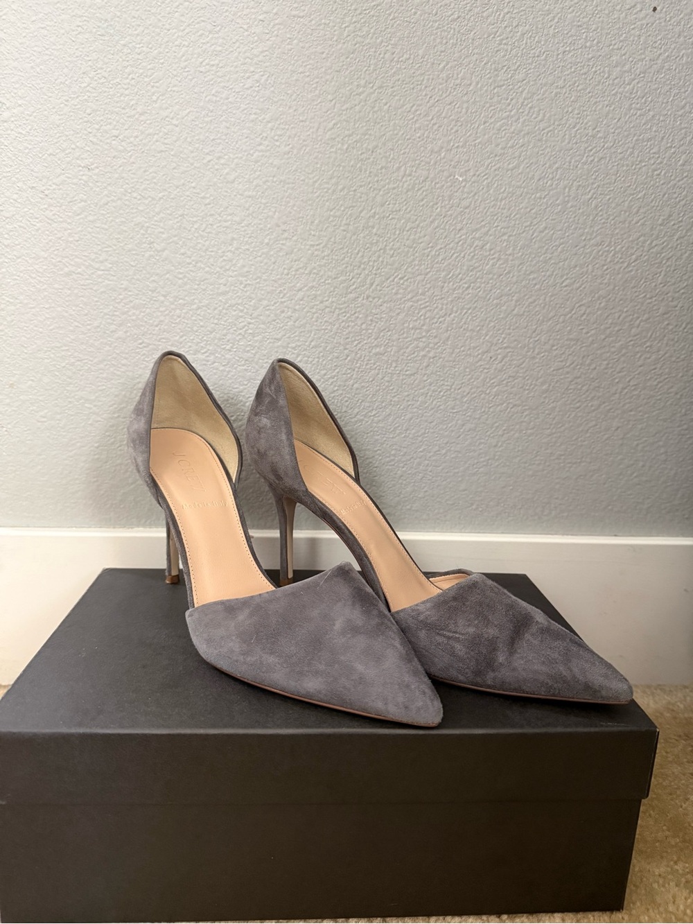 J. Crew Gray Suede Pointed D'Orsay Stiletto Pumps